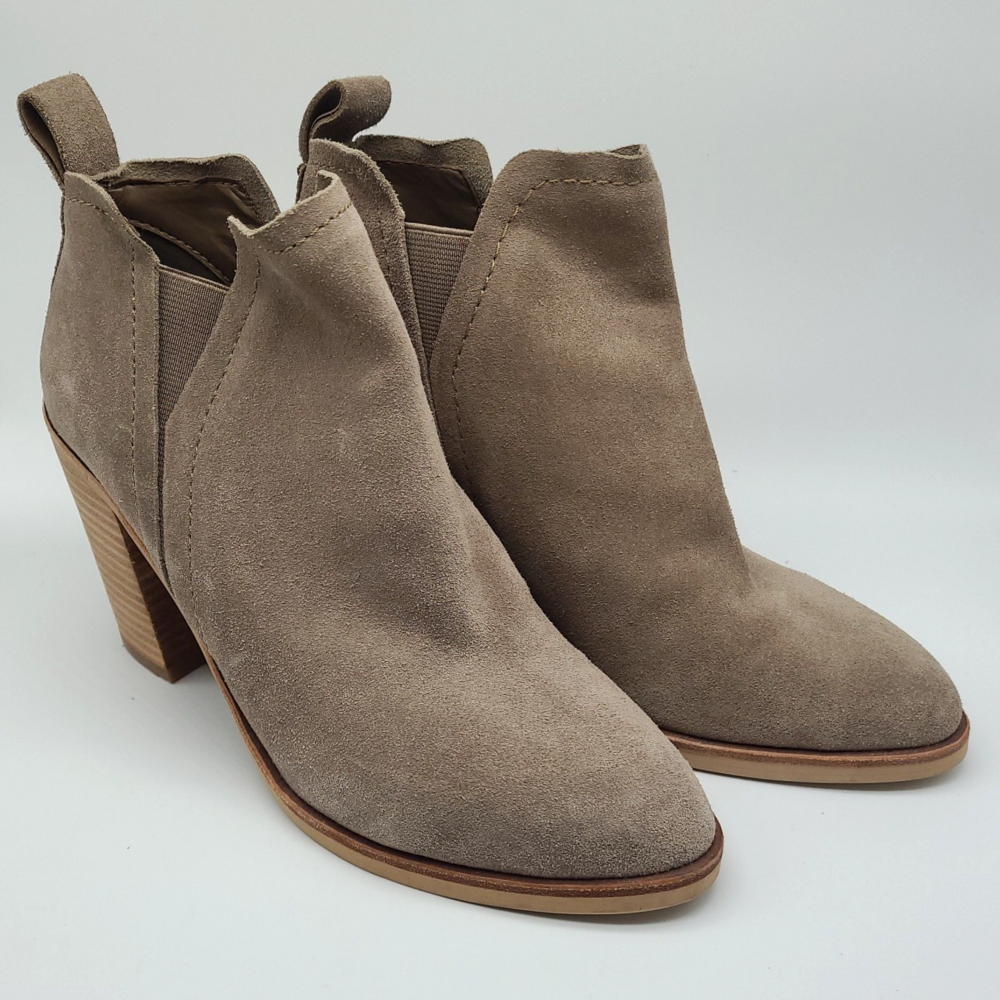 Dolce Vita Simone Suede Ankle Booties Dark Taupe Stacked Block Heel Womens 7B